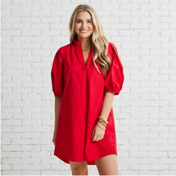 Caryn Lawn NWT $192 Erin Red Dress Velvet Detail One Size (fits size 4-12) - Picture 1 of 3